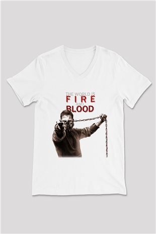 Mad Max Beyaz Unisex V Yaka Tişört T-Shirt