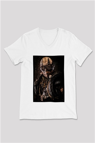 Mad Max Beyaz Unisex V Yaka Tişört T-Shirt