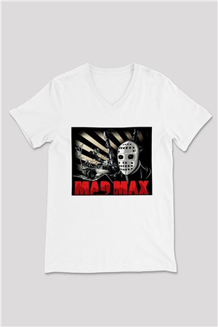 Mad Max Beyaz Unisex V Yaka Tişört T-Shirt