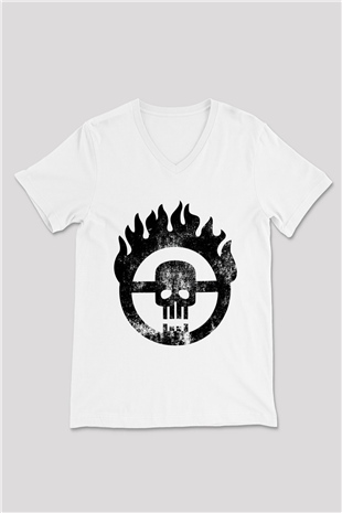 Mad Max Beyaz Unisex V Yaka Tişört T-Shirt