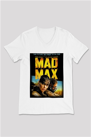 Mad Max Beyaz Unisex V Yaka Tişört T-Shirt