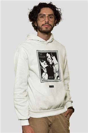 Mad Season Baskılı Beyaz Unisex Kapüşonlu Sweatshirt