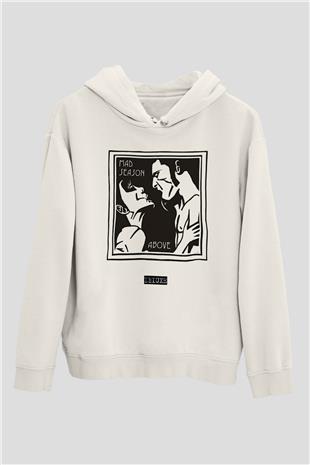 Mad Season Baskılı Beyaz Unisex Kapüşonlu Sweatshirt