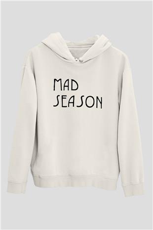 Mad Season Baskılı Beyaz Unisex Kapüşonlu Sweatshirt