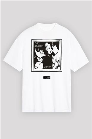 Mad Season Baskılı Beyaz Unisex Oversize Tişört - Tshirt