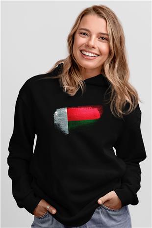 Madagaskar - Madagascar Bayrağı Baskılı Unisex Siyah Kapüşonlu Sweatshirt