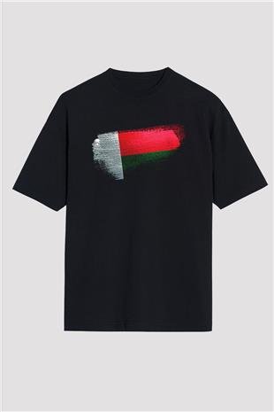 Madagaskar - Madagascar Bayrağı Baskılı Unisex Siyah Oversize Tişört