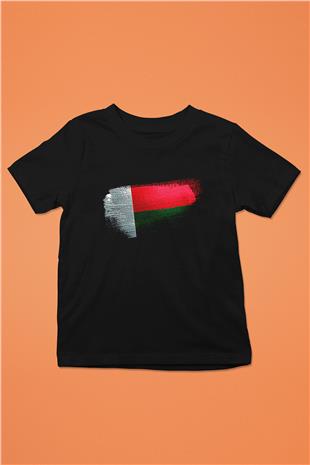 Madagaskar - Madagascar Bayrağı Baskılı Unisex Siyah Çocuk Tişörtü