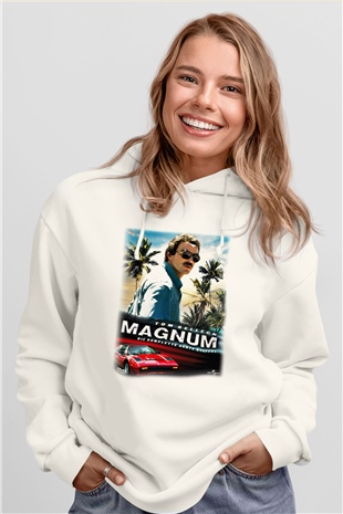 Magnum P.I. Beyaz Unisex Kapşonlu Sweatshirt