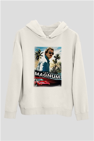 Magnum P.I. Beyaz Unisex Kapşonlu Sweatshirt