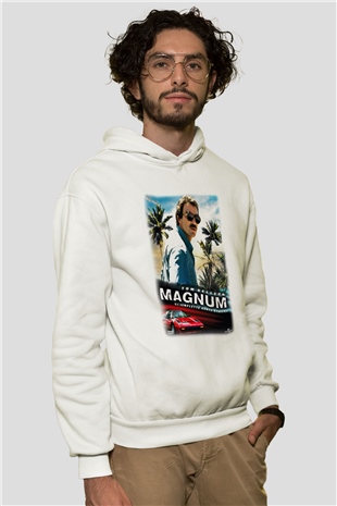 Magnum P.I. Beyaz Unisex Kapşonlu Sweatshirt