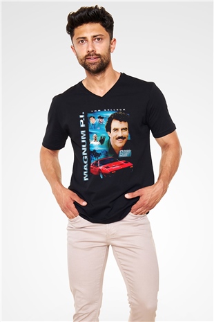 Magnum P.I. Siyah Unisex V Yaka Tişört