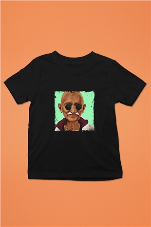 Mahatma Gandi Baskılı Unisex Siyah Çocuk Tişört