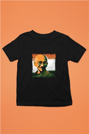 Mahatma Gandi Baskılı Unisex Siyah Çocuk Tişört