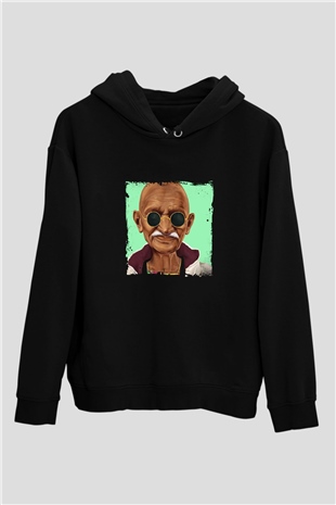 Mahatma Gandi Baskılı Unisex Siyah Hoodie
