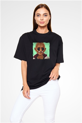 Mahatma Gandi Baskılı Unisex Siyah Oversize Tişört