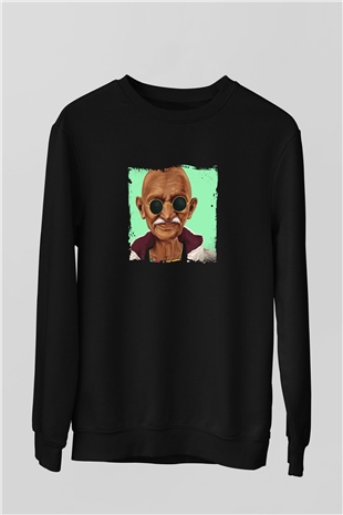 Mahatma Gandi Baskılı Unisex Siyah Sweatshirt