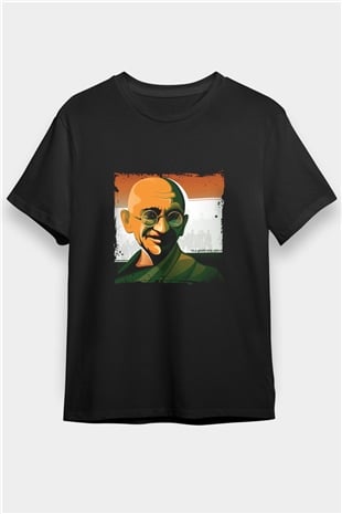Mahatma Gandi Baskılı Unisex Siyah Tişört