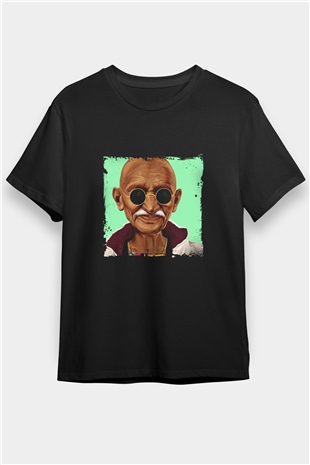 Mahatma Gandi Baskılı Unisex Siyah Tişört