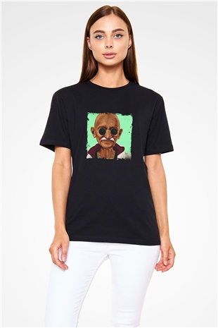 Mahatma Gandi Baskılı Unisex Siyah Tişört