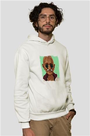 Mahatma Gandi Unisex Baskılı Beyaz Kapüşonlu Sweatshirt