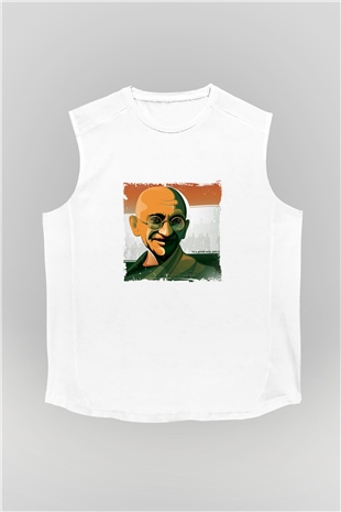 Mahatma Gandi Unisex Baskılı Beyaz Kolsuz Tişört