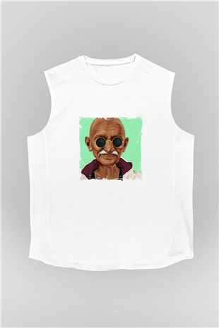 Mahatma Gandi Unisex Baskılı Beyaz Kolsuz Tişört