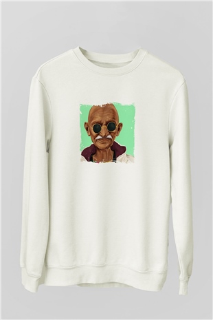 Mahatma Gandi Unisex Baskılı Beyaz Sweatshirt