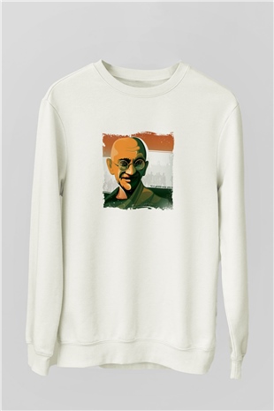 Mahatma Gandi Unisex Baskılı Beyaz Sweatshirt