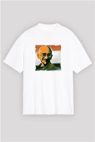 Mahatma Gandi Oversize Baskılı Beyaz Tişört