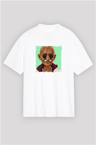 Mahatma Gandi Oversize Baskılı Beyaz Tişört