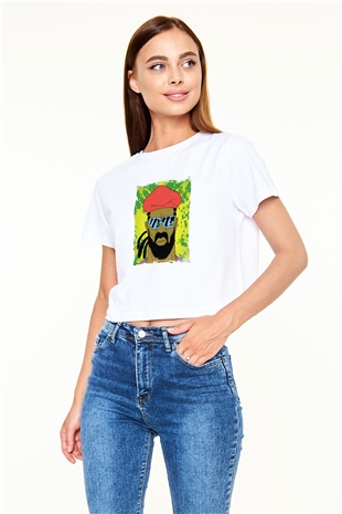Major Lazer Baskılı Beyaz Kadın Crop Top Tişört