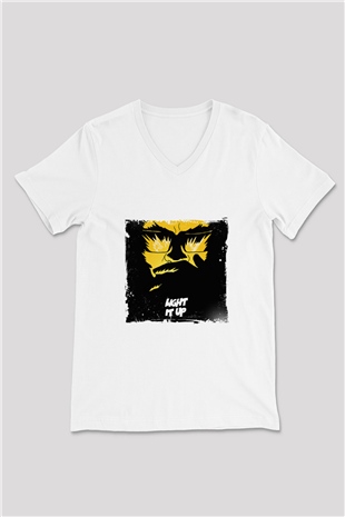 Major Lazer Baskılı Beyaz V Yaka Unisex Tişört