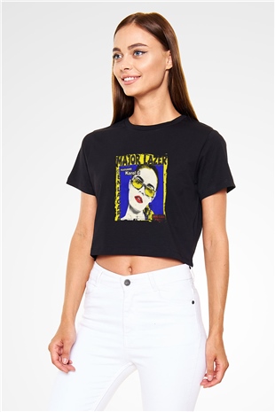Major Lazer Baskılı Crop Top Siyah Kadın Tişört