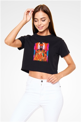 Major Lazer Baskılı Crop Top Siyah Kadın Tişört