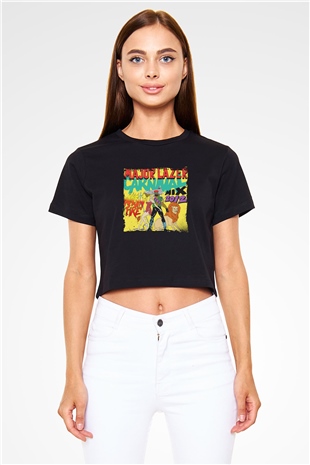 Major Lazer Baskılı Crop Top Siyah Kadın Tişört