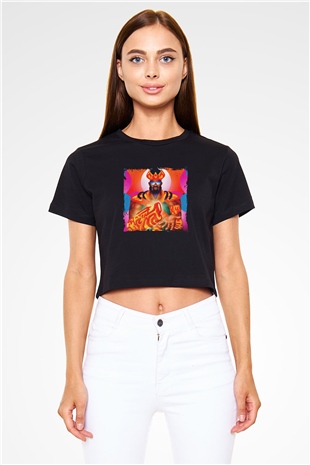 Major Lazer Baskılı Crop Top Siyah Kadın Tişört