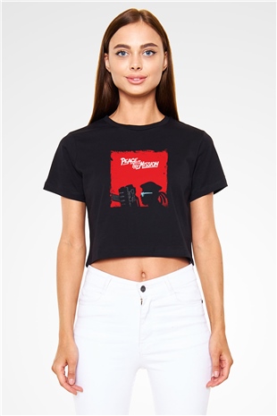 Major Lazer Baskılı Crop Top Siyah Kadın Tişört