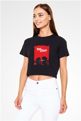 Major Lazer Baskılı Crop Top Siyah Kadın Tişört