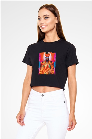 Major Lazer Baskılı Crop Top Siyah Kadın Tişört