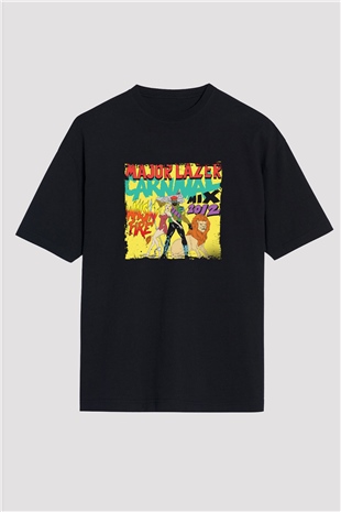 Major Lazer Baskılı Unisex Oversize Siyah Tişört