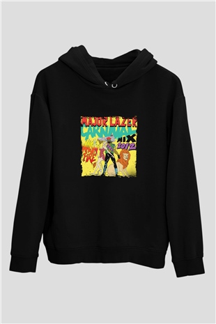 Major Lazer Baskılı Unisex Siyah Hoodie