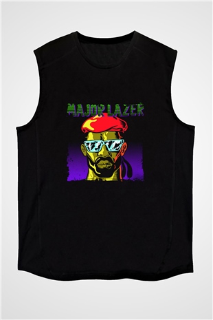Major Lazer Baskılı Unisex Siyah Kolsuz Tişört
