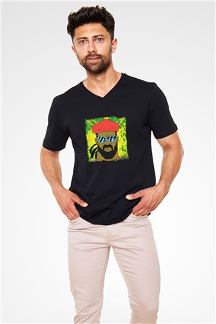 Major Lazer Baskılı Unisex Siyah V Yaka Tişört