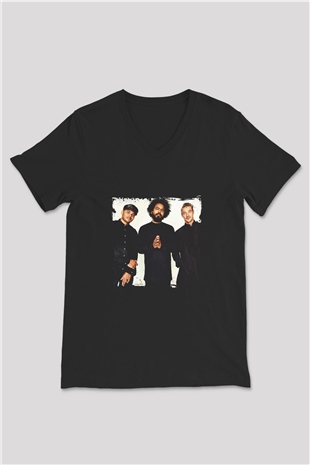 Major Lazer Baskılı Unisex Siyah V Yaka Tişört
