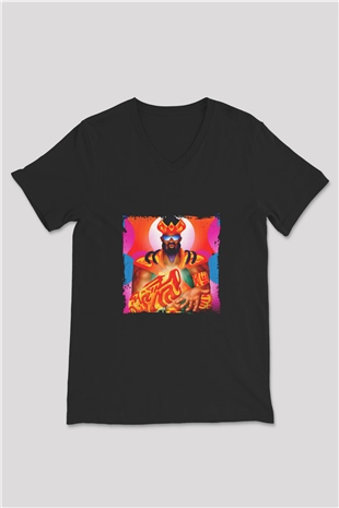 Major Lazer Baskılı Unisex Siyah V Yaka Tişört