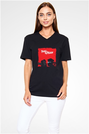Major Lazer Baskılı Unisex Siyah V Yaka Tişört