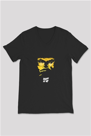 Major Lazer Baskılı Unisex Siyah V Yaka Tişört