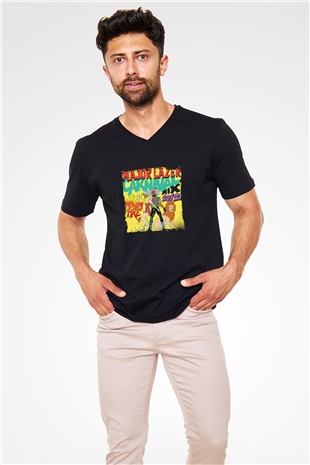 Major Lazer Baskılı Unisex Siyah V Yaka Tişört