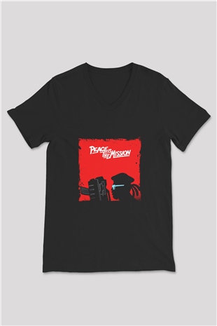 Major Lazer Baskılı Unisex Siyah V Yaka Tişört
